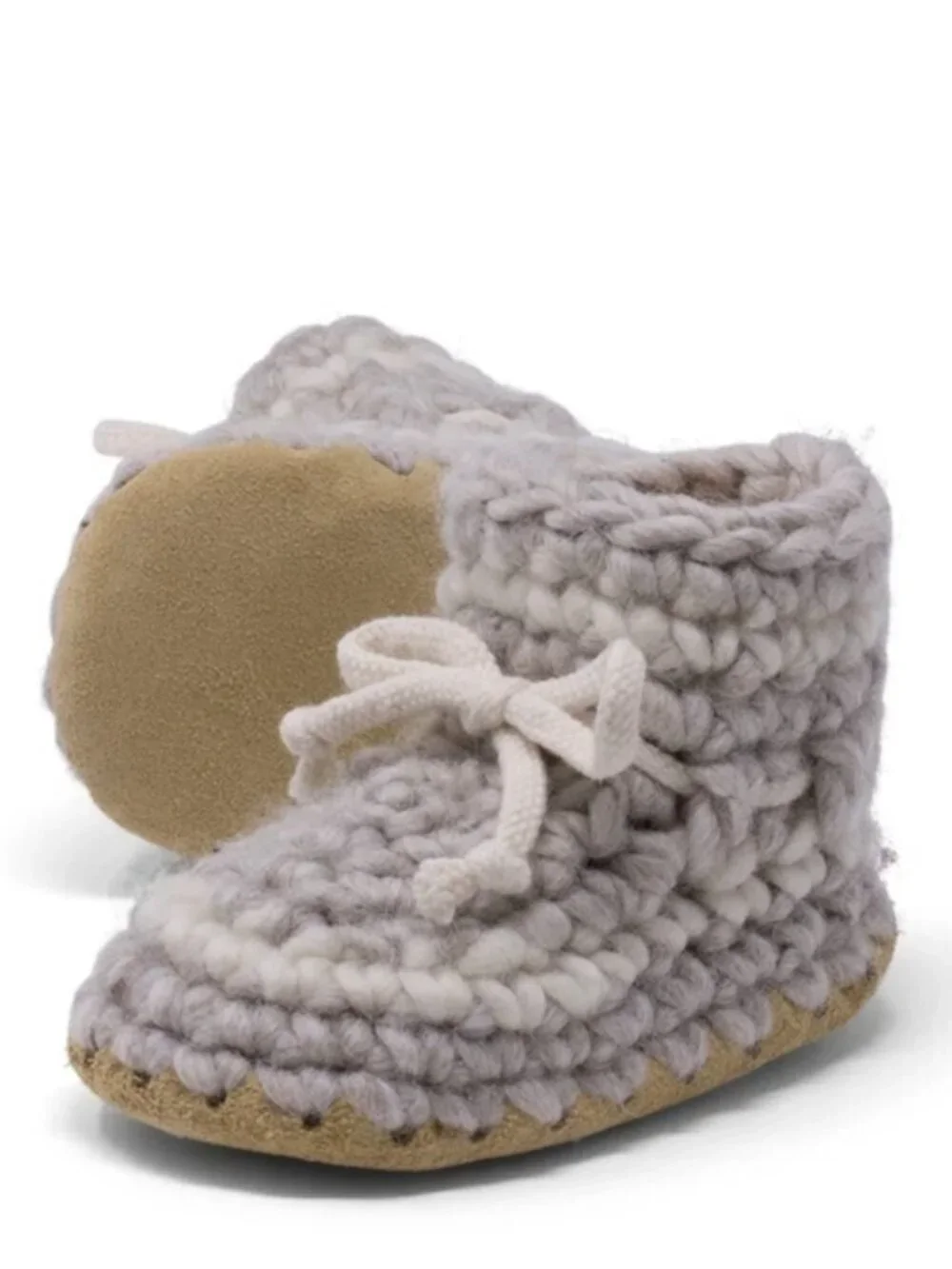 Padraig cottage Slippers Wool Ivory Gray hand-crocheted Sz B5, 5.5
